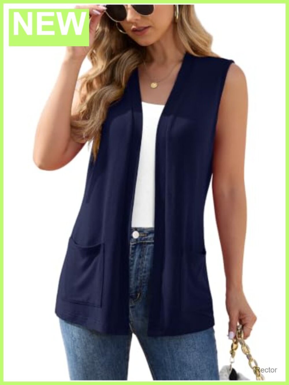 Sleeveless Open Front Cardigan Vest Lightweight Knit Layering Top with Pockets